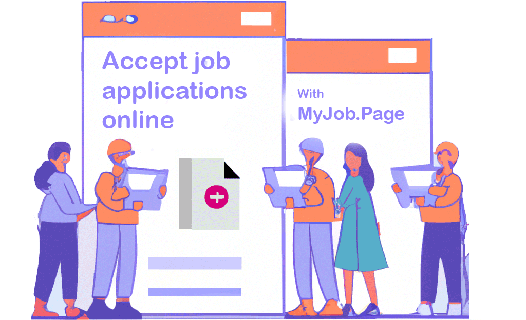 Illustration of people lining up to submit a job application